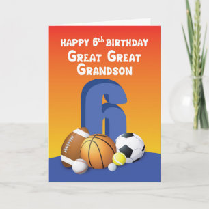 Carte Great Great Great Grand-fils 6e Anniversaire Sport