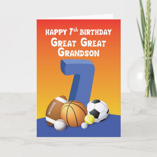 Carte Great Great Great Grand-fils 7e anniversaire Sport (Devant)