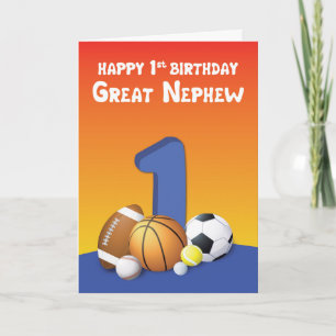 Carte Great Nephew 1st Birthday Sports Balls