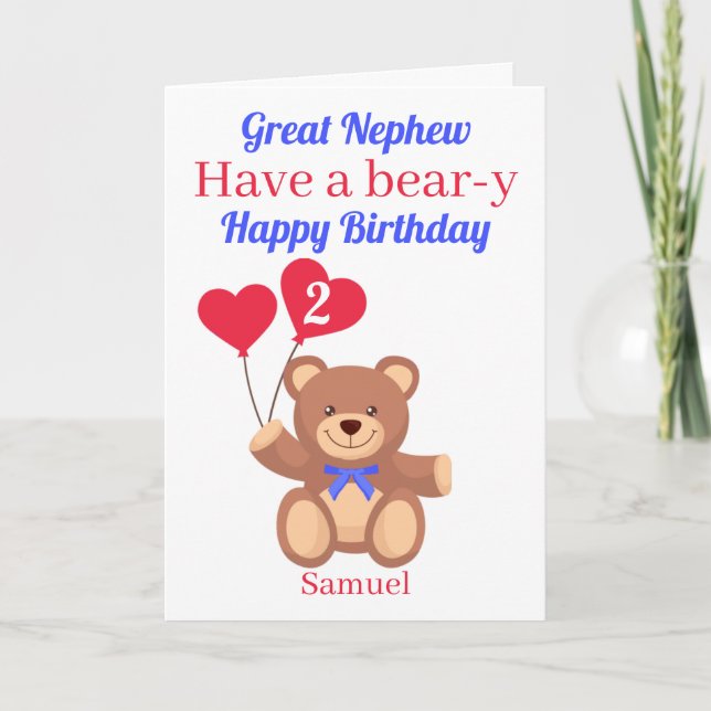 Carte Great Nephew 2e anniversaire de l'ours (Devant)