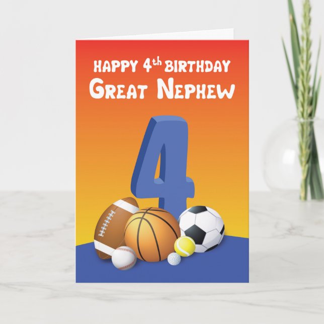 Carte Great Nephew 4ème anniversaire des balles de sport (Devant)
