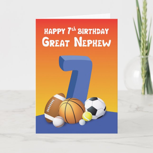 Carte Great Nephew 7e Anniversaire des balles de sport (Devant)