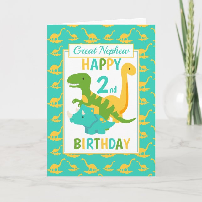Carte Great Nephew Dinosaur 2e anniversaire bleu (Devant)