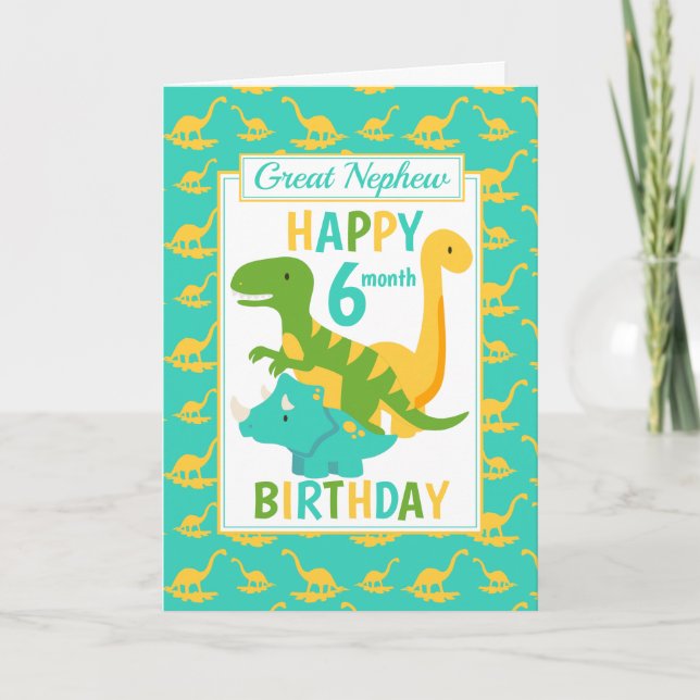 Carte Great Nephew Dinosaur 6 Month Birthday Blue (Devant)