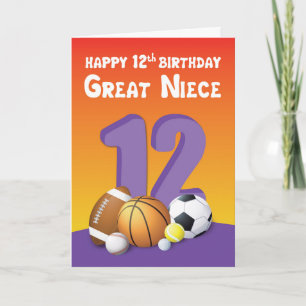 Carte Great Niece 12e anniversaire des balles de sport