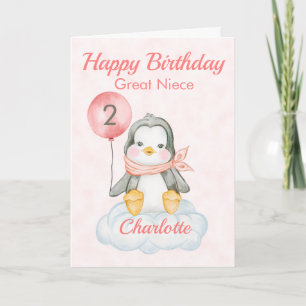 Carte Great Niece Penguin Joyeux 2e anniversaire