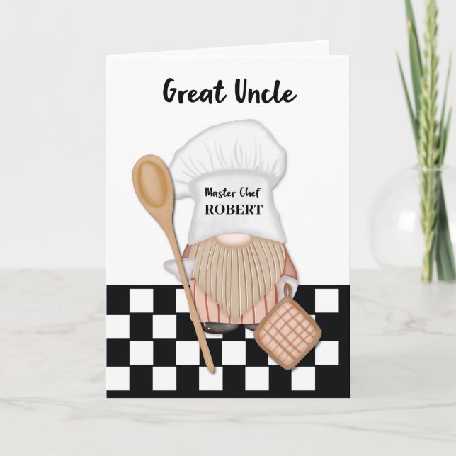 Carte Great Uncle Birthday Whimsical Gnome Chef Cuisine (Devant)
