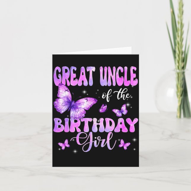 Carte Great Uncle Of The Birthday Girl Butterfly Family  (Devant)