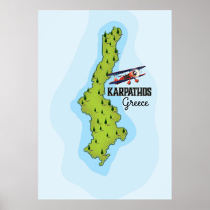 Carte grecque de Karpathos Affiche illustrée