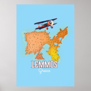 Carte grecque Lemmos Affiche de voyage illustrée