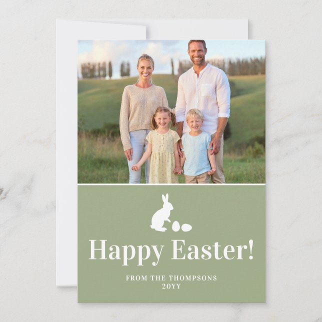 Carte Green And White Bunny With Custom Photo Easter (Devant)