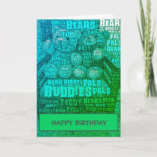 Carte Green Blue Teddy Bear Buddies Word Cloud Card