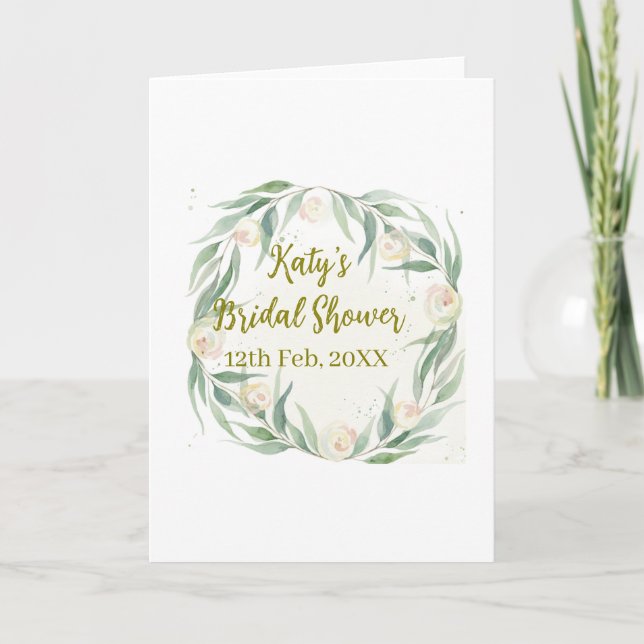 Carte Green eucalyptus floral bridal shower name date go (Devant)