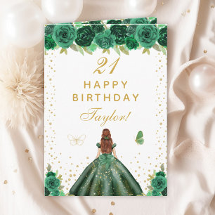 Carte Green Floral Brown Coiffeuse Joyeux anniversaire