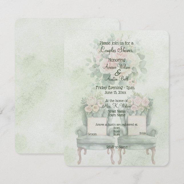 Carte Green Floral Couples Shower  (Devant / Derrière)