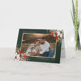 Carte Green Gold Botanical Photo Christmas Card
