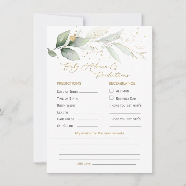 Carte Green & Gold Foliage Bébé Prédiction et conseil (Devant)