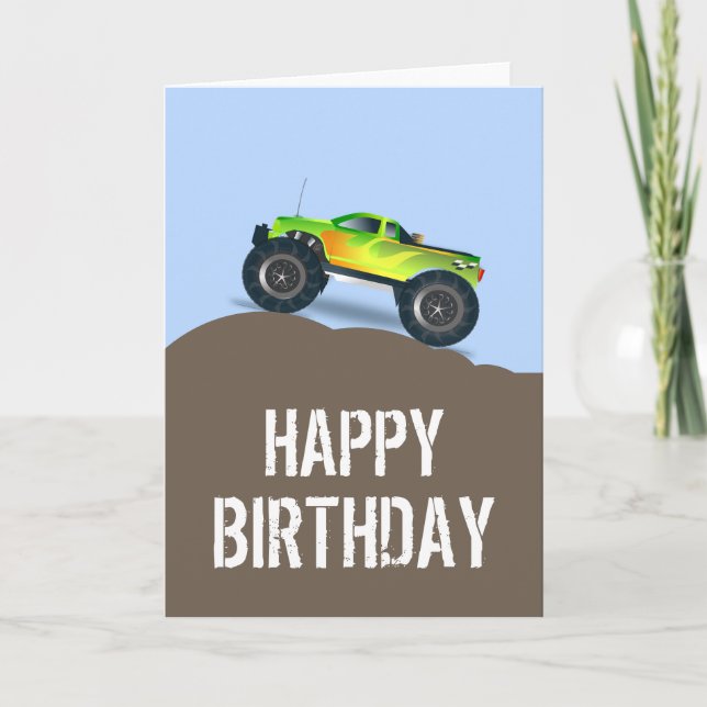 Carte Green Monster Camion Anniversaire Pneus de rechang (Devant)