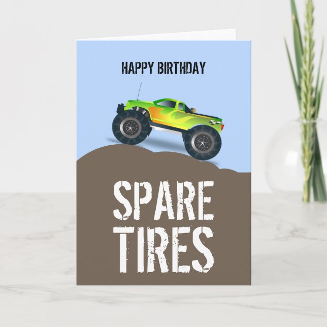 Carte Green Monster Camion Anniversaire Pneus de rechang (Devant)