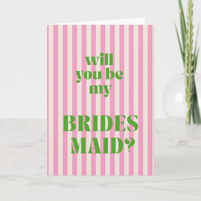 Carte Green + Pink Modern Stripe Bridesmaid Proposal (Devant)