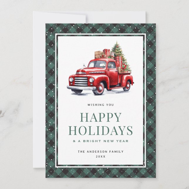 Carte Green Plaid Red Truck Tree Happy Holidays Ca (Devant)