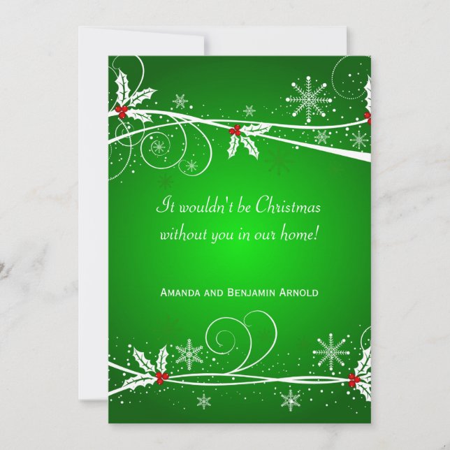 Carte Green Red White Holly Holiday Invitation (Devant)