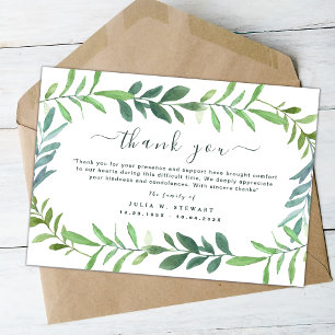Carte Green Rustic Eucalyptus Funérailles Merci Note
