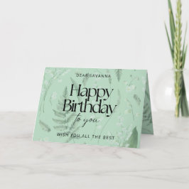 Carte Green Sage Lily of the Valley Custom Birthday Card