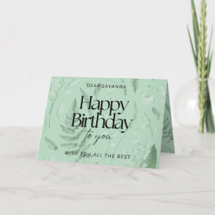 Carte Green Sage Lily of the Valley Custom Birthday Card