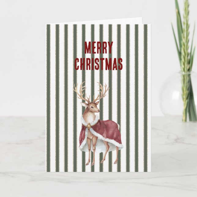 Carte Green White Stripes Deer Red White Cape Christmas (Devant)