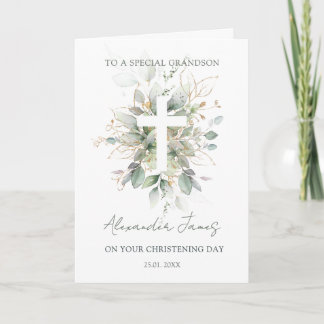 Carte Greenery Foliage Cross Christening 