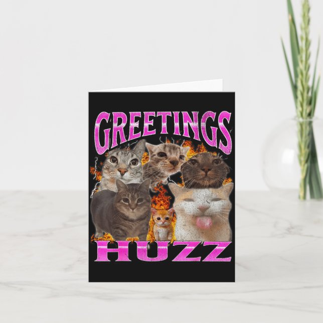 Carte Greetings Huzz Funny Cat Meme Bootleg Graphic Men  (Devant)