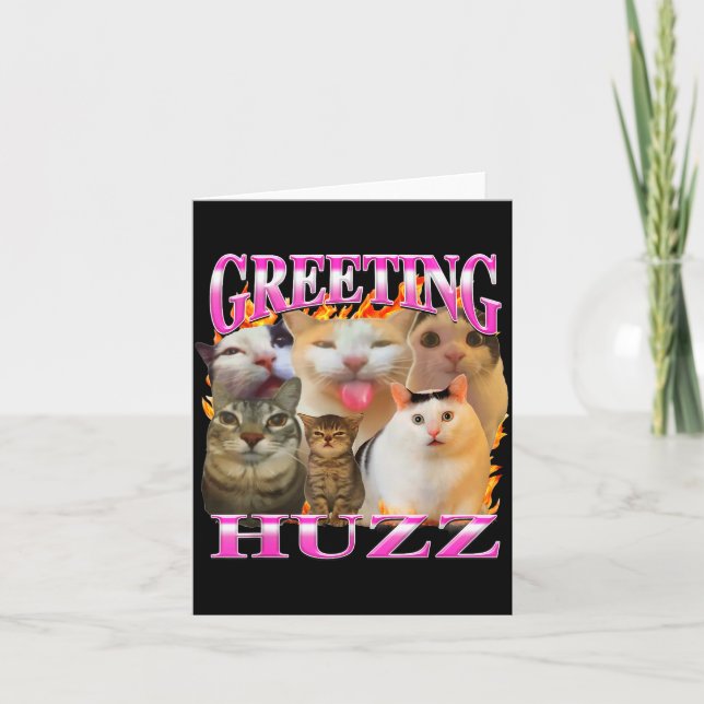 Carte Greetings Huzz Funny Cat Meme Bootleg Graphic Men  (Devant)