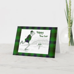 Carte Grenouille à carreaux de patinage Nouvel An