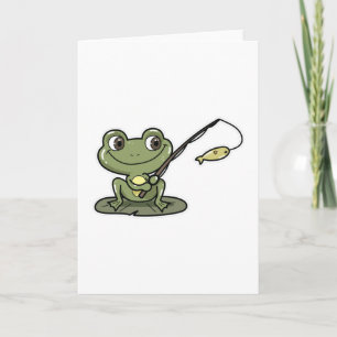 Carte Grenouille à la pêche avec canne à pêche