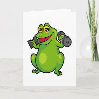 Carte Grenouille à l'épaule s'entraînant avec des haltèr