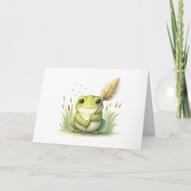 Carte Grenouille adorable avec Pampas Grass Blank Greg (Devant)