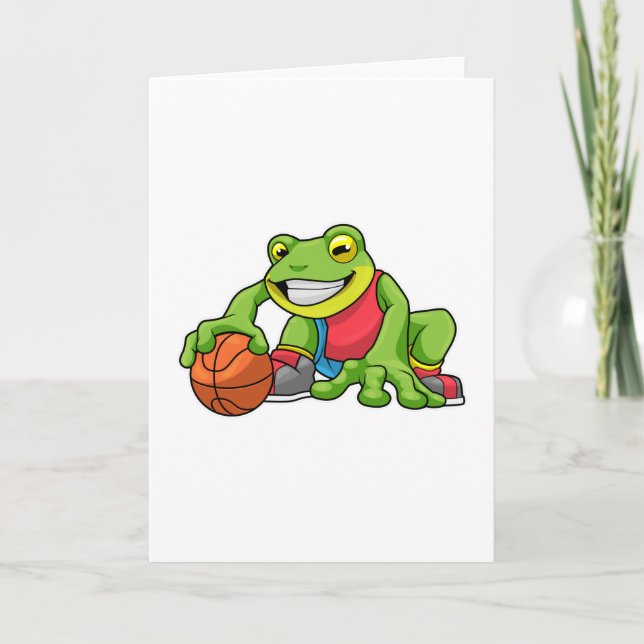 Carte Grenouille au sport avec basket-ball (Devant)