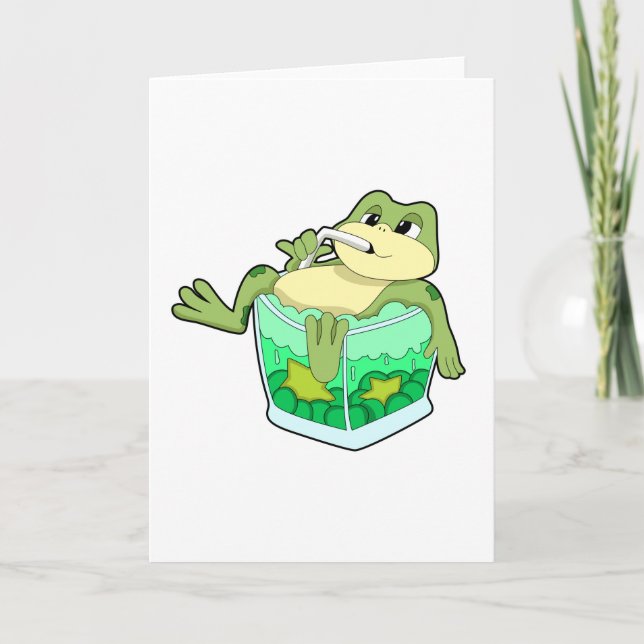 Carte Grenouille avec verre de jus (Devant)