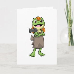 Carte Grenouille coiffeuse avec sèche-cheveux