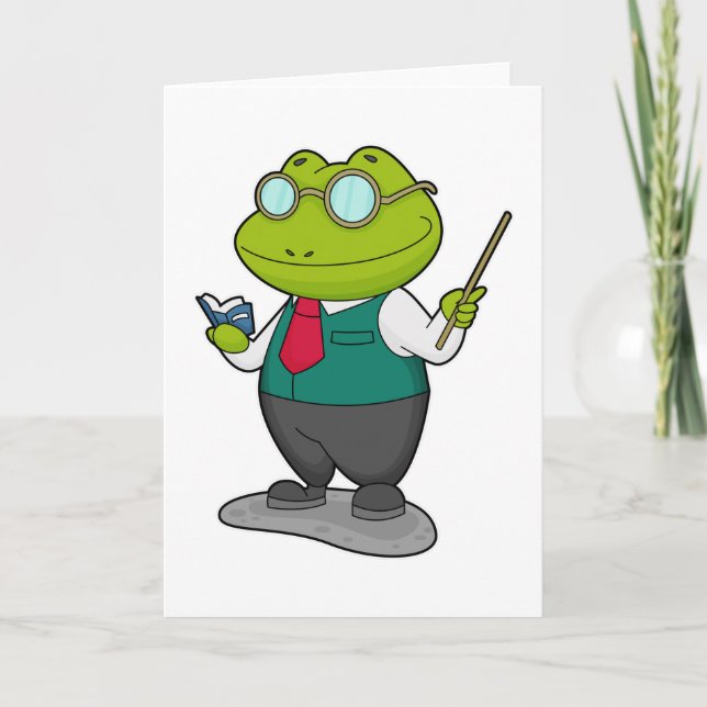Carte Grenouille comme enseignant avec livre (Devant)