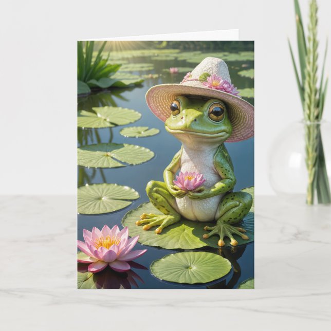 Carte Grenouille d'anniversaire assise sur un tapis de L (Devant)