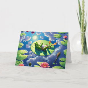 Carte Grenouille d'anniversaire se relaxant sur un tapis