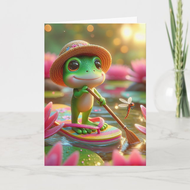Carte Grenouille D'Anniversaire Sur Un Flip-Flop (Devant)