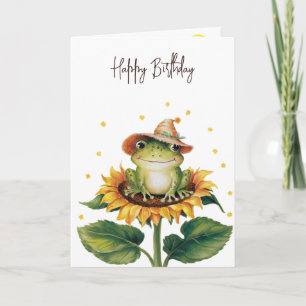 Carte Grenouille d'anniversaire sur un tournesol