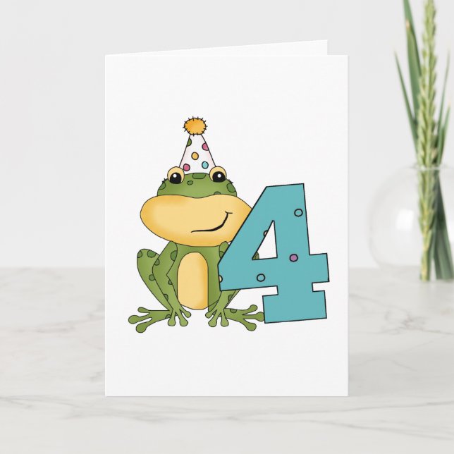 Carte Grenouille de fête 4e anniversaire T-shirts et cad (Devant)