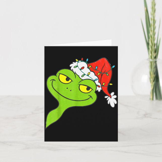 Carte Grenouille drôle de Noël portant un chapeau de Pèr (Devant)