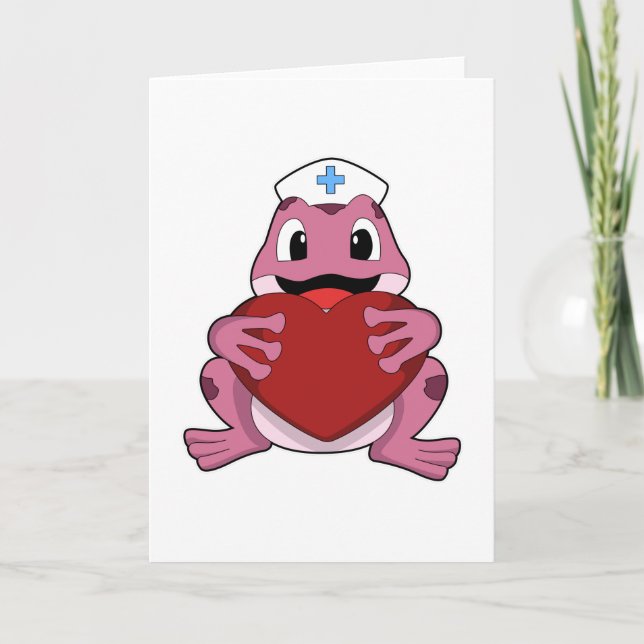 Carte Grenouille en infirmière avec cœur (Devant)