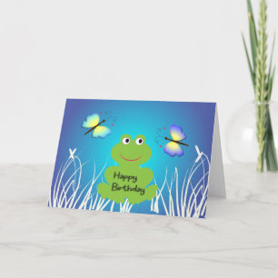 Carte Grenouille et papillon mignons. Joyeux
