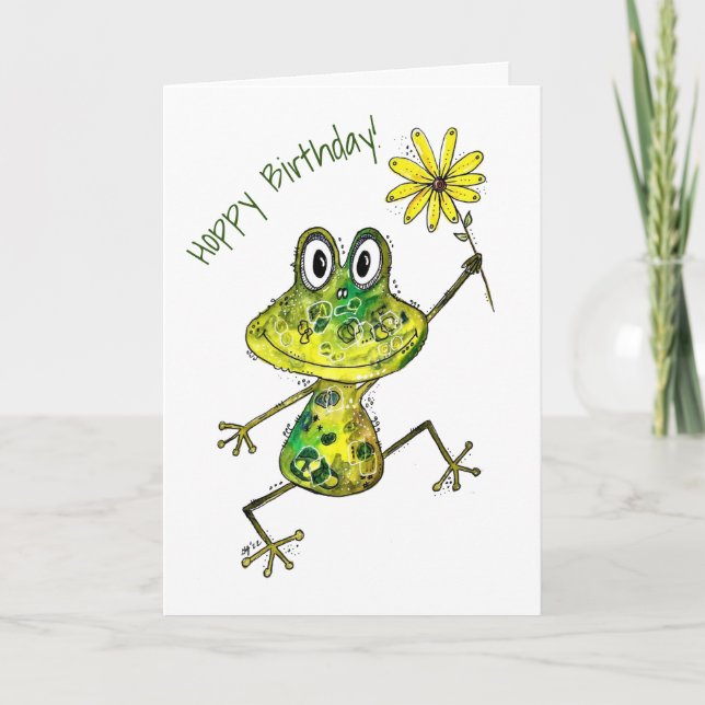 Carte Grenouille heureuse fantaisiste mignonne (Devant)